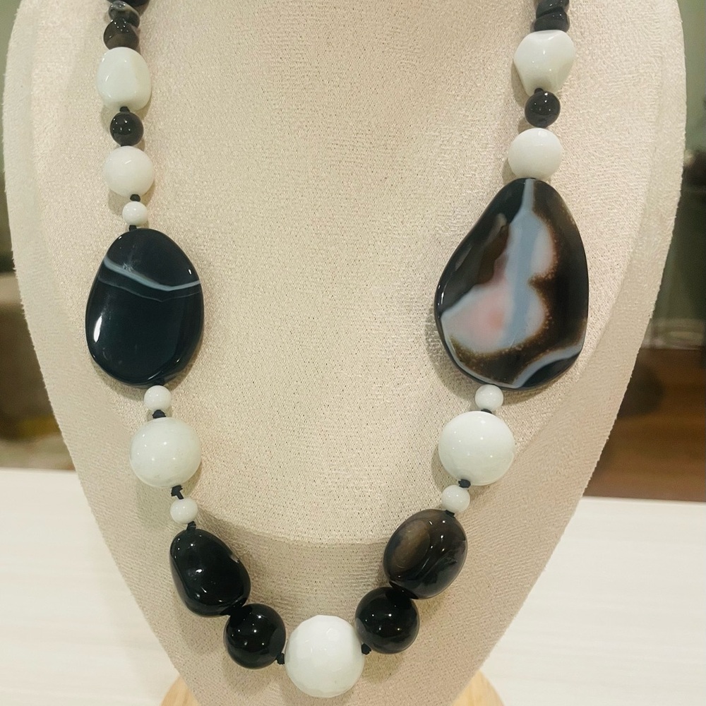 Banded Agate Stone & Glass Statement Necklace